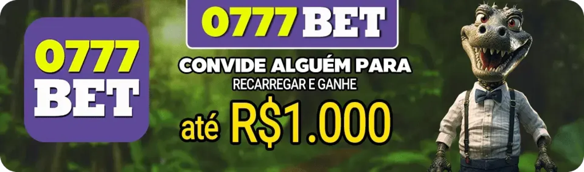 Banner da promoção de indicação da 0777BET. Convide alguém para fazer uma recarga na plataforma e ganhe um bônus de recompensa de até R1.000.